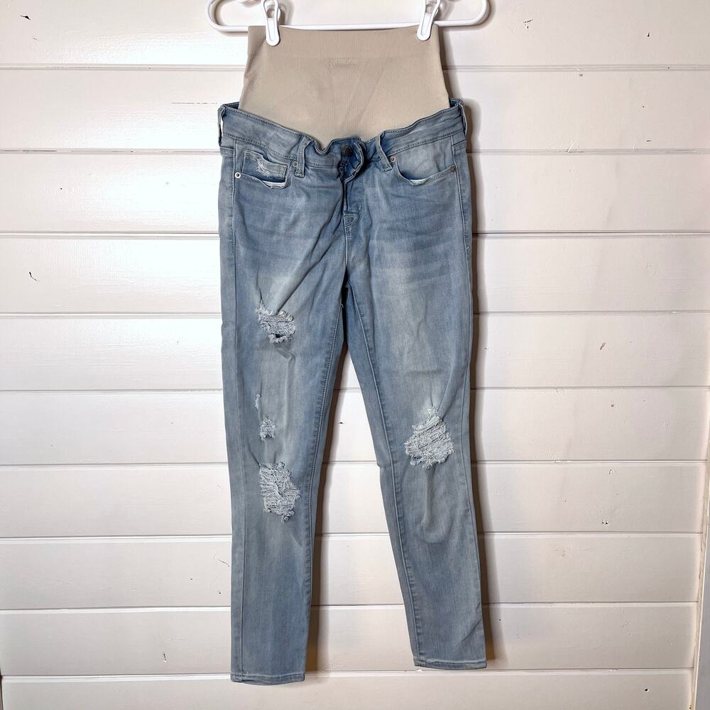Blanqi Maternity Skinny Jeans Distressed Light Wash‎ Stretch Denim Holes Blue 4